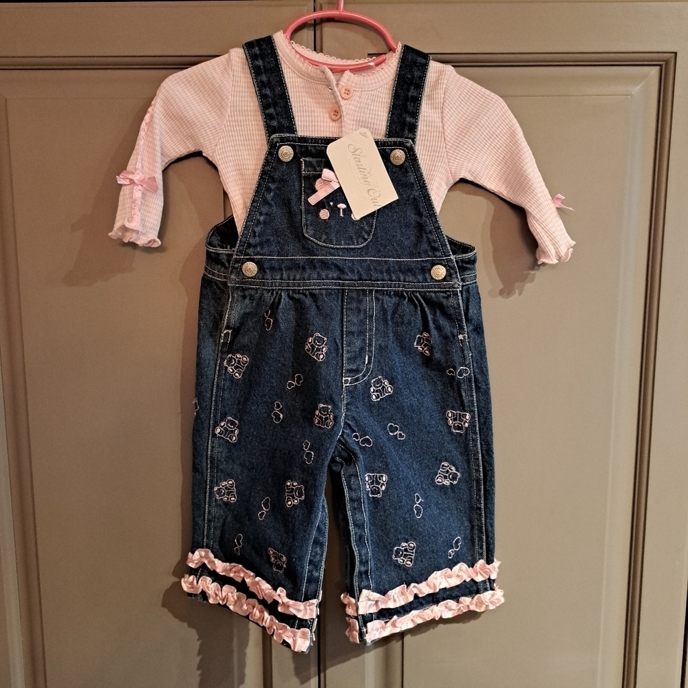 Starting Out 6 months shirt with matching jean embroidered overalls New